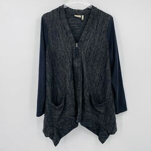 LOGO Lori Goldstein Size Medium Gray & Black Zip Up Cardigan w/ Faux Suede